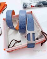 Best Quality Copy Hermes Blue Brown Reversible leather strap H Buckle 32mm
